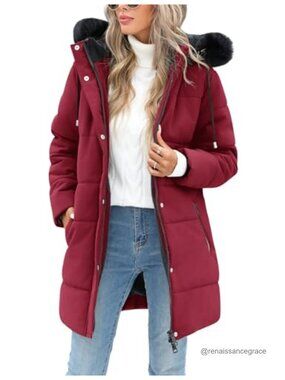 Women's Winter Puffer Coat Fleece Lined Parka Jacket Warm Down Coat with